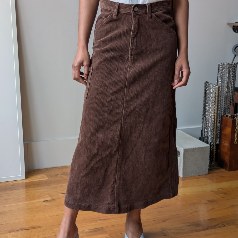 Brown Corduroy Midi Skirt